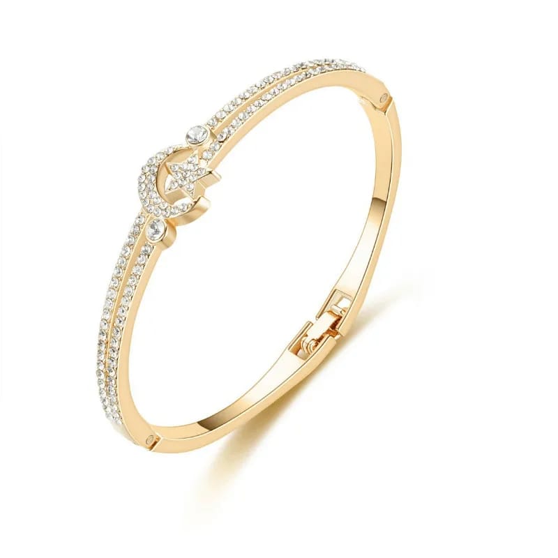 Elegant Bangle designed with star & moon patterns 18K gold plating