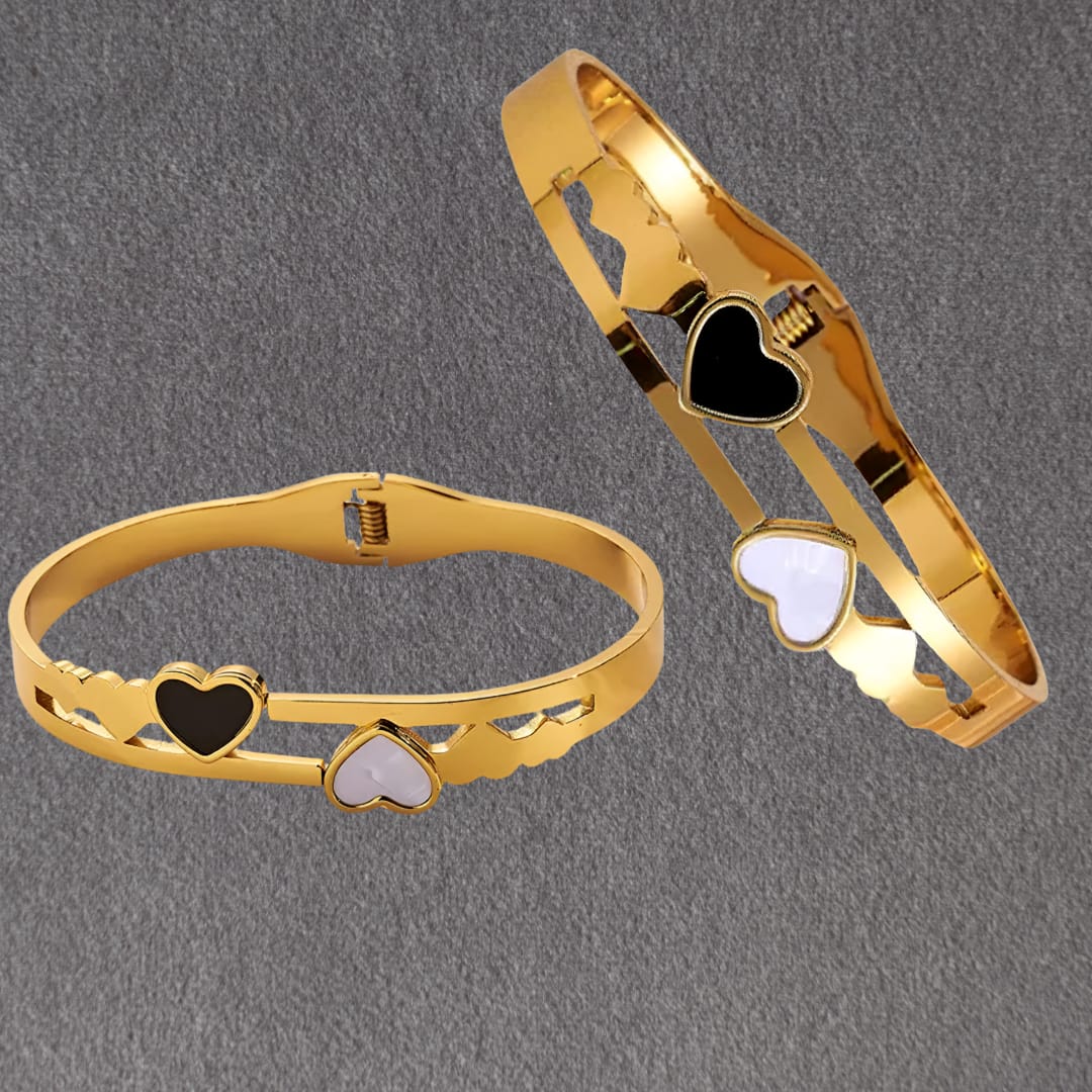 Women’s Modern Stainless Steel Polished Bangle with Shell & Rhinestones