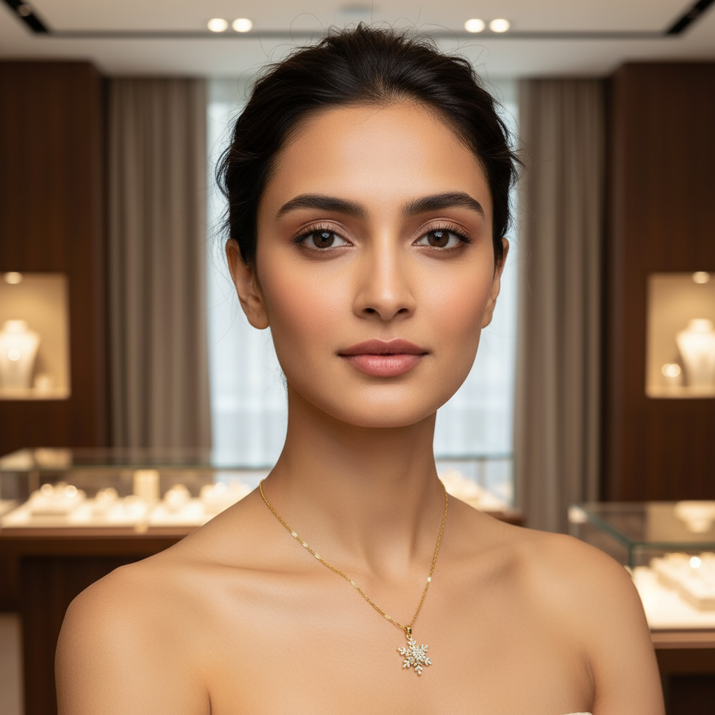 Non-Tarnish Gold Snowflake Pendant Necklace for Women – Sparkling Diamond-Cut Fashion Jewellery