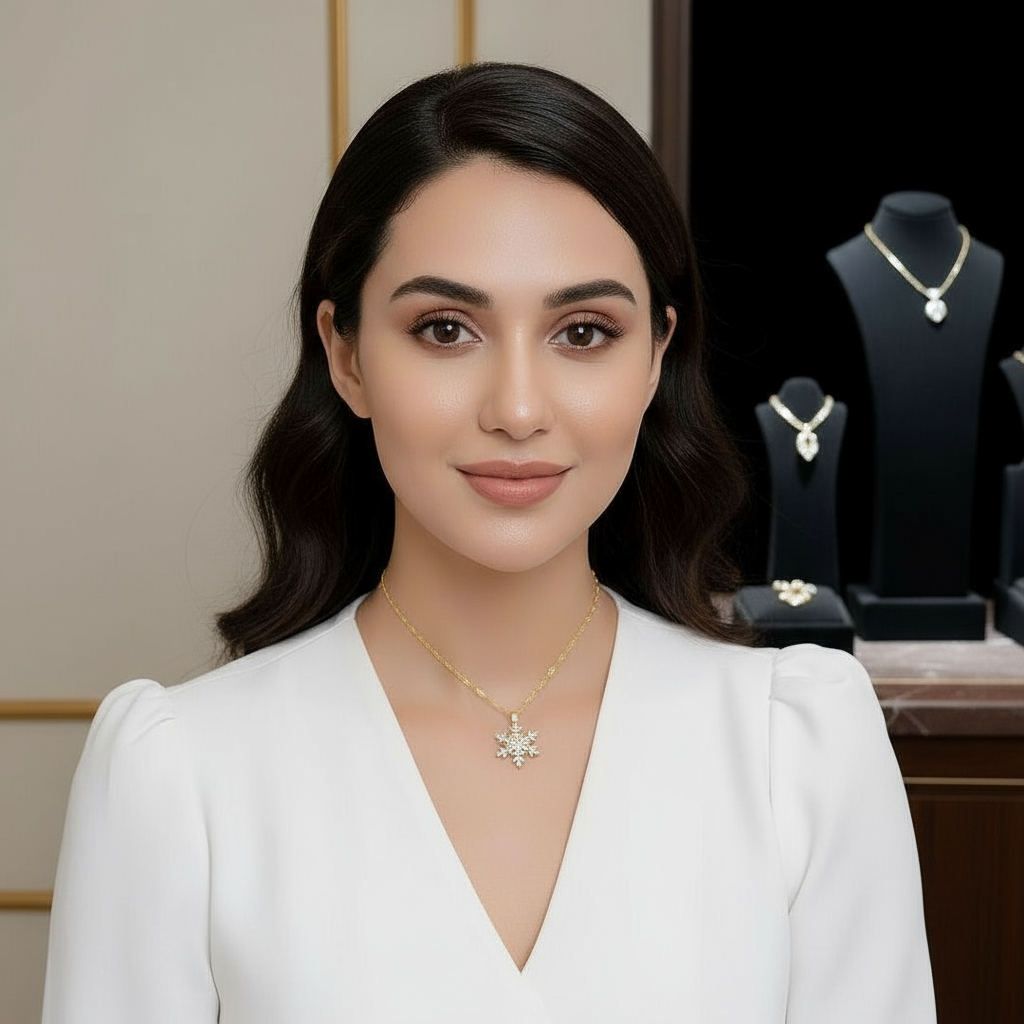 Non-Tarnish Gold Snowflake Pendant Necklace for Women – Sparkling Diamond-Cut Fashion Jewellery