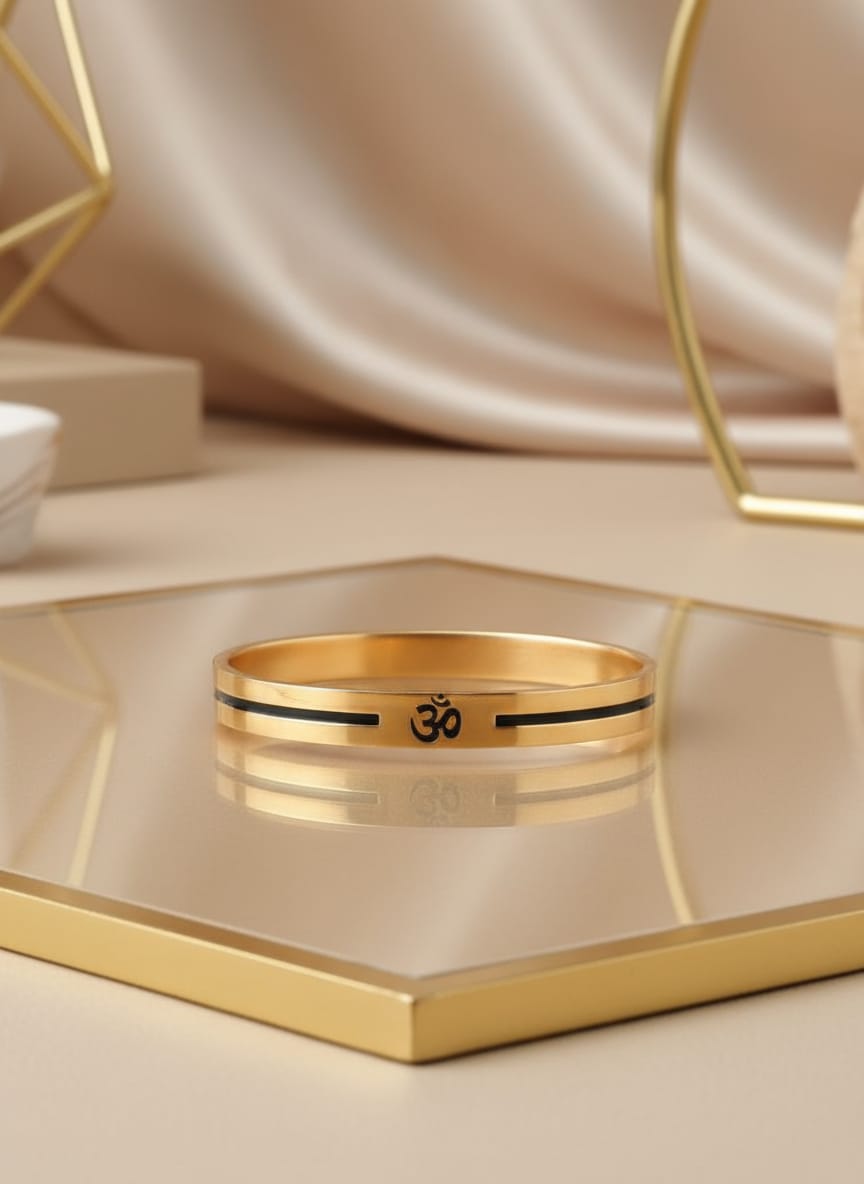 Non-Tarnish Gold Plated Stainless Steel OM Kada Bracelet for Men & Women