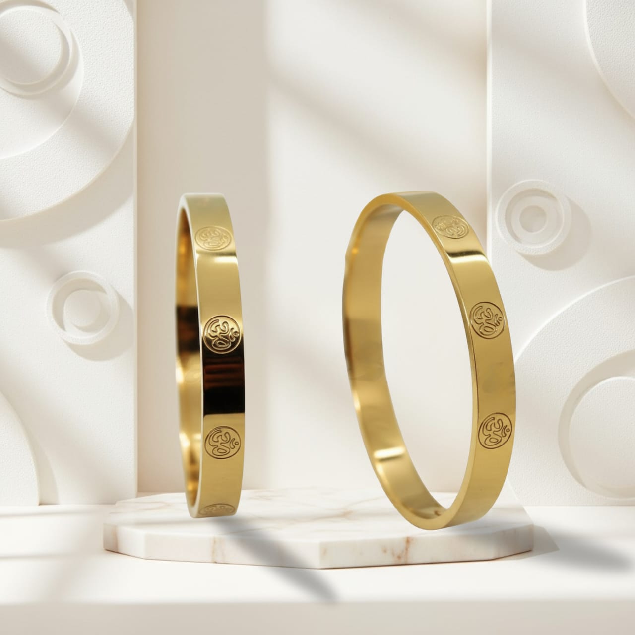 Gold Plated Non-Tarnish Stainless Steel OM Kada Bangle – Unisex Spiritual Designer Bracelet