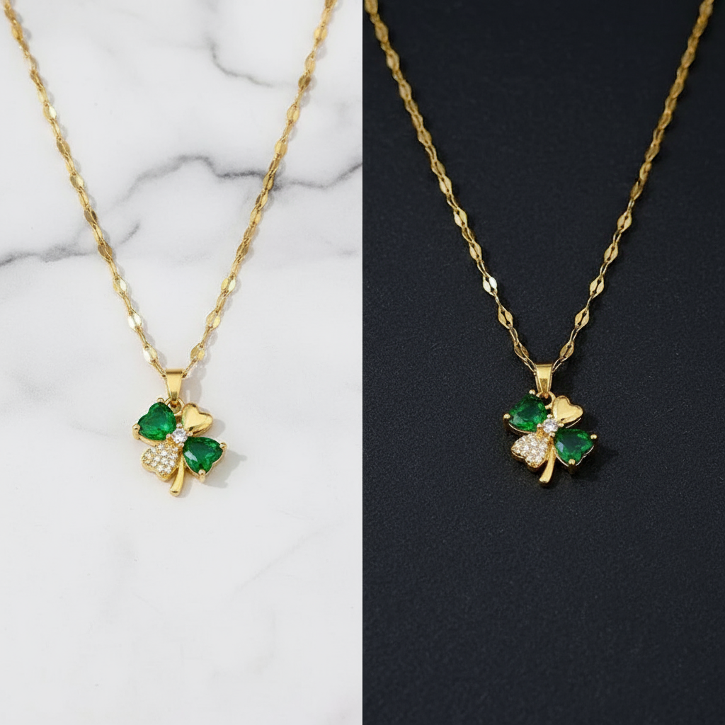 Elegant Clover Non-Tarnish  green Pendant Necklace