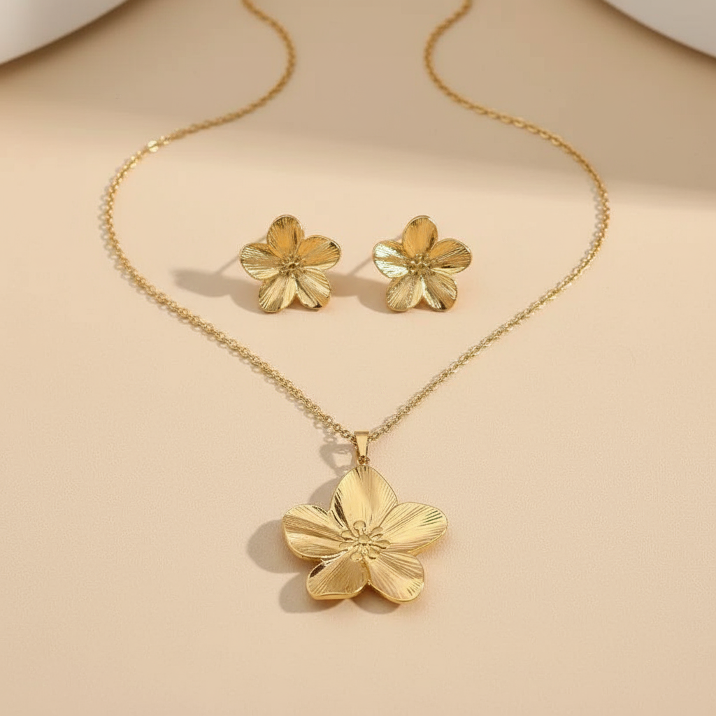 Gold Plated Floral Pendant Set – Non Tarnish, Elegant Finish