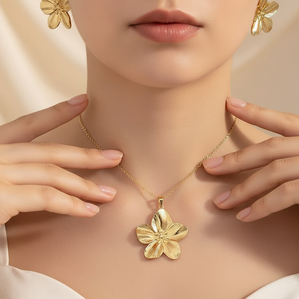 Gold Plated Floral Pendant Set – Non Tarnish, Elegant Finish