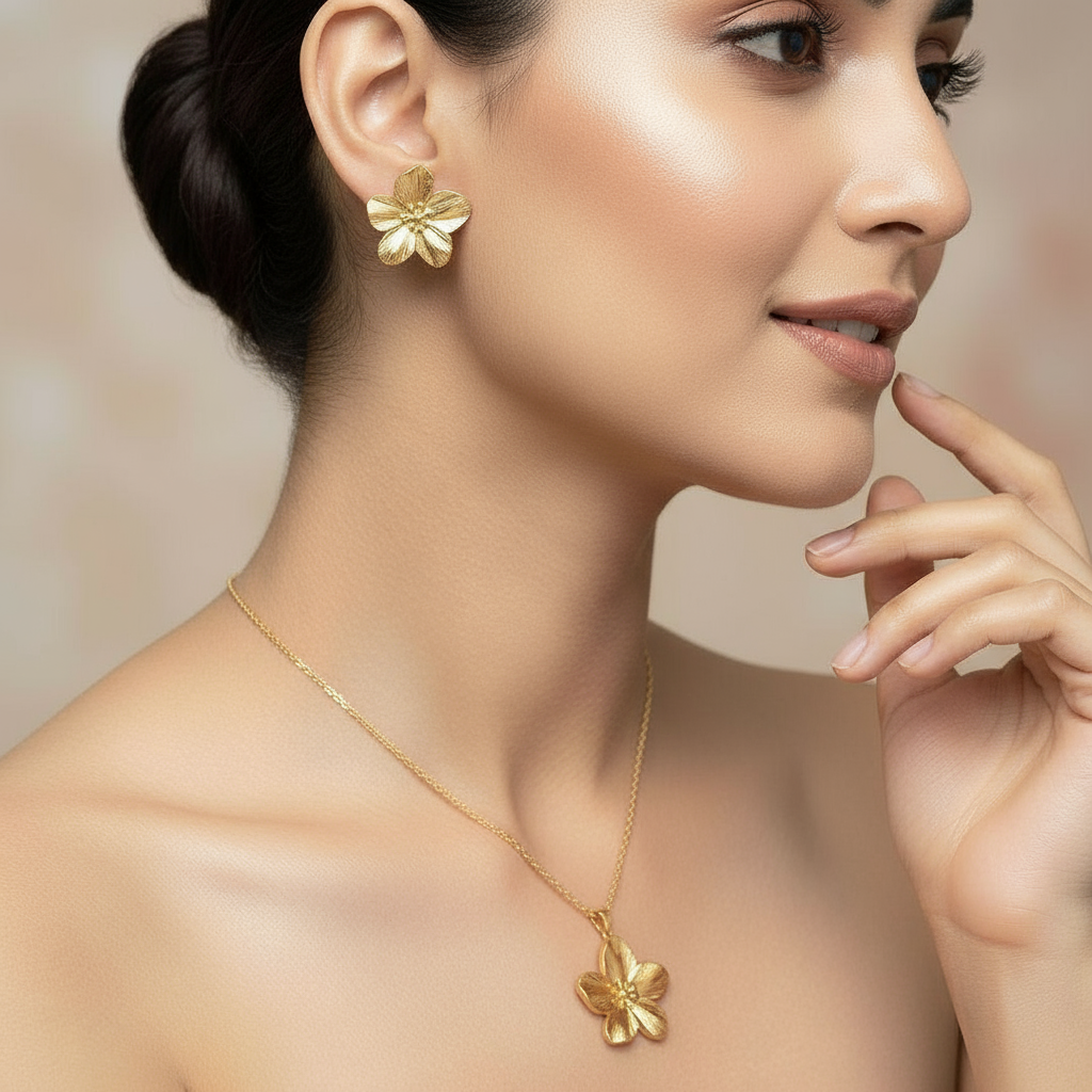 Gold Plated Floral Pendant Set – Non Tarnish, Elegant Finish