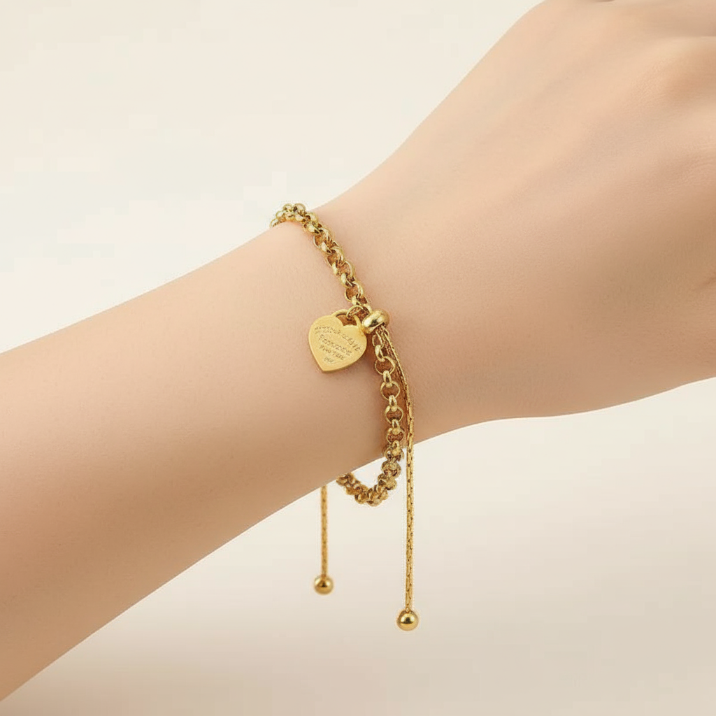 Non-Tarnish French Heart Gold Plated Bracelet