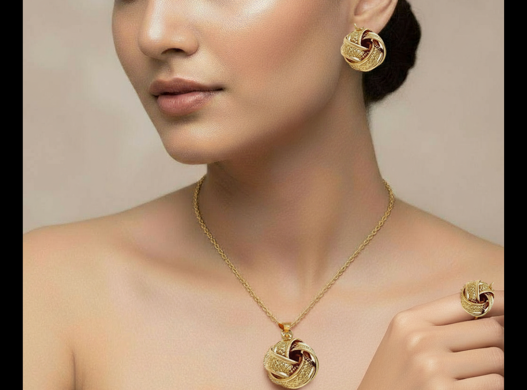 Non-Tarnish Women’s Geometric Rings, Earrings, Necklace Set