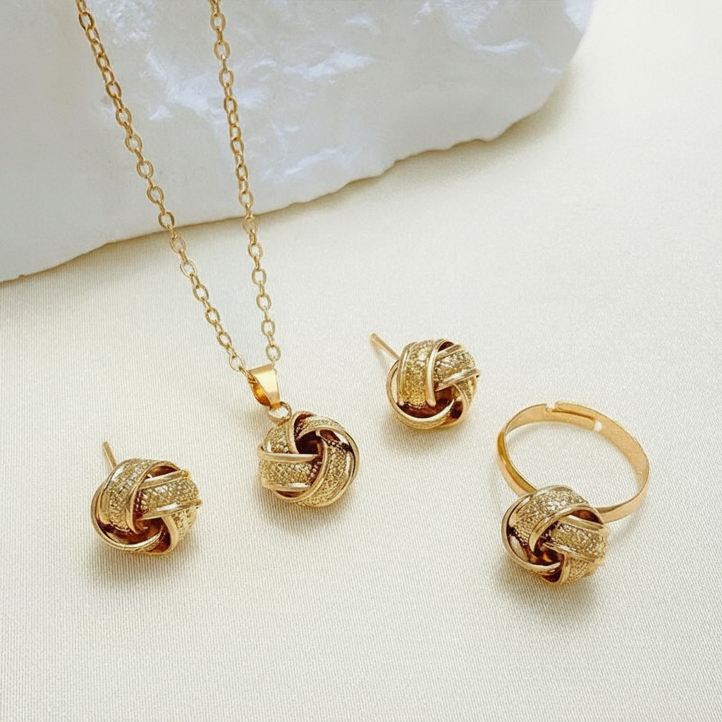Non-Tarnish Women’s Geometric Rings, Earrings, Necklace Set