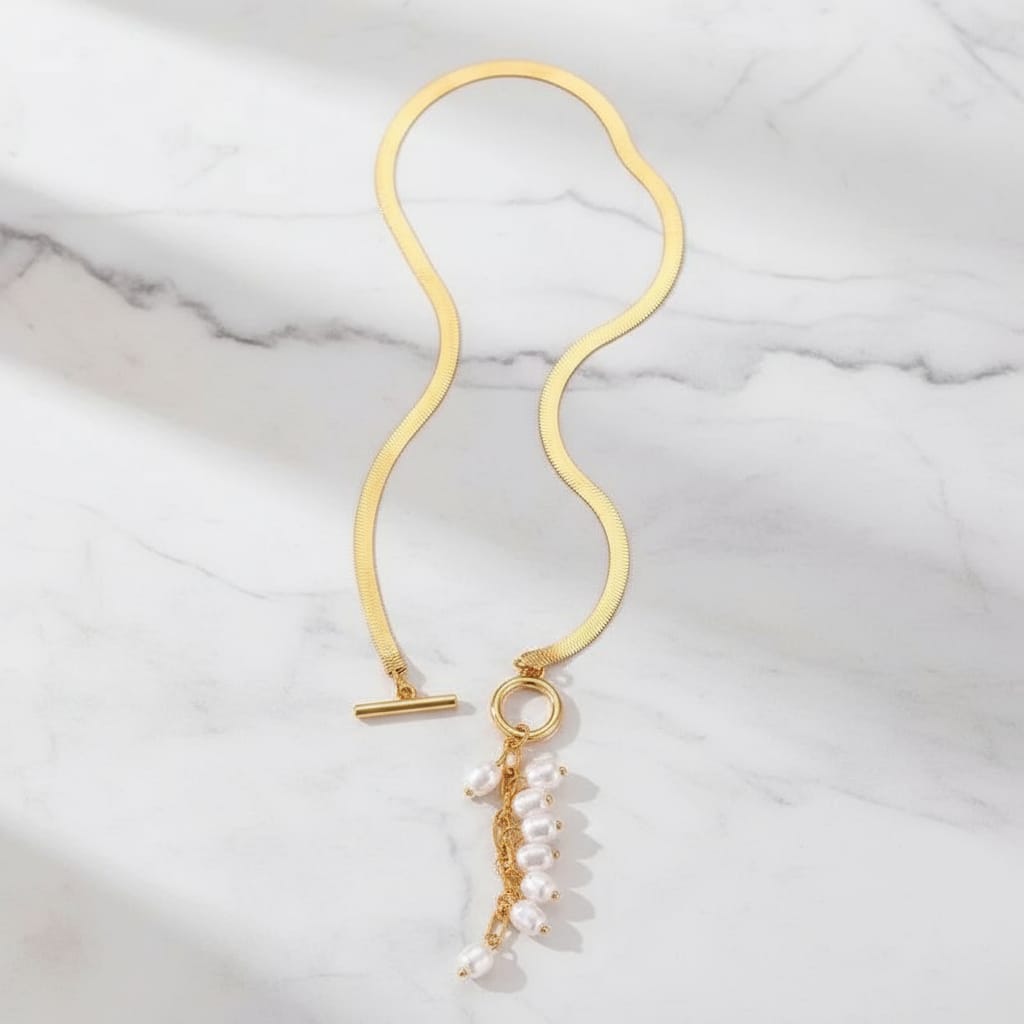 Non-Tarnish Gold Plated Modern Pearl Drop Necklace for Women