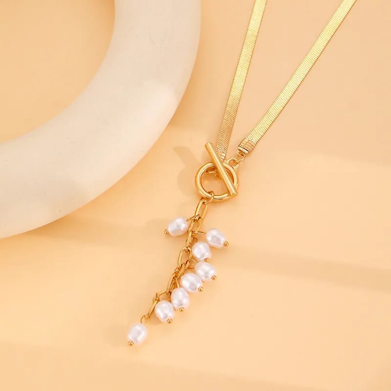 Non-Tarnish Gold Plated Modern Pearl Drop Necklace for Women