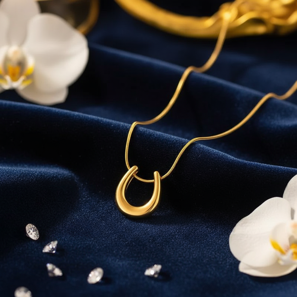 Anti-Tarnish 18K Gold Plated U Shape Pendant Necklace – Stainless Steel