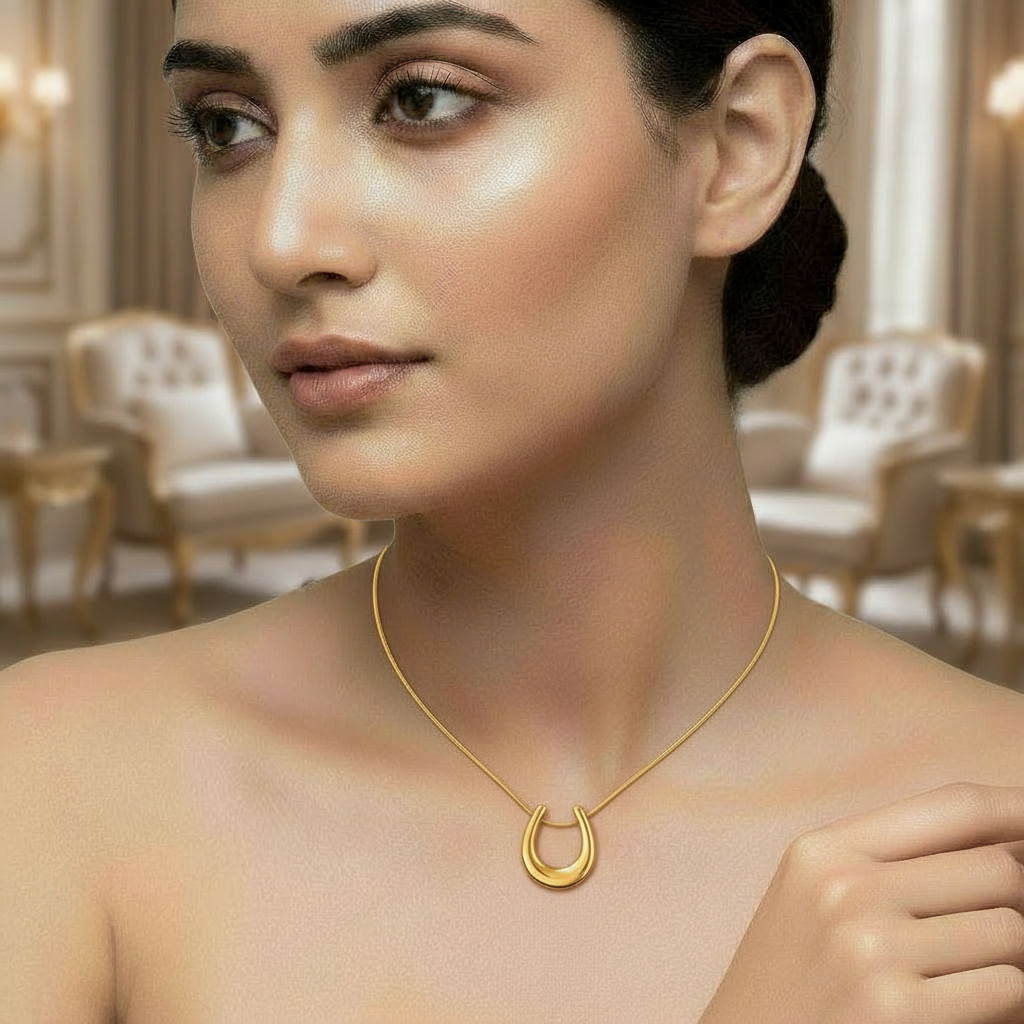Anti-Tarnish 18K Gold Plated U Shape Pendant Necklace – Stainless Steel