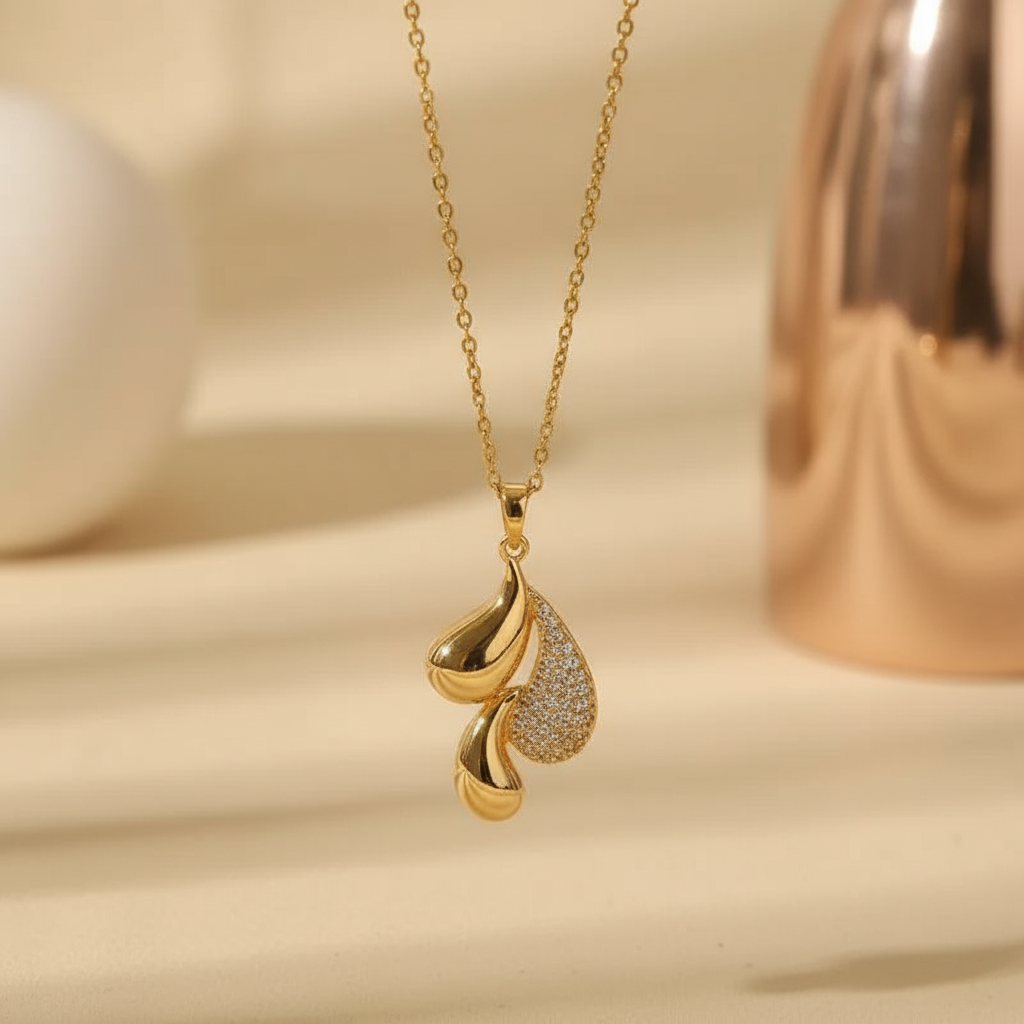 Non-Tarnish Gold Teardrop Pendant Necklace