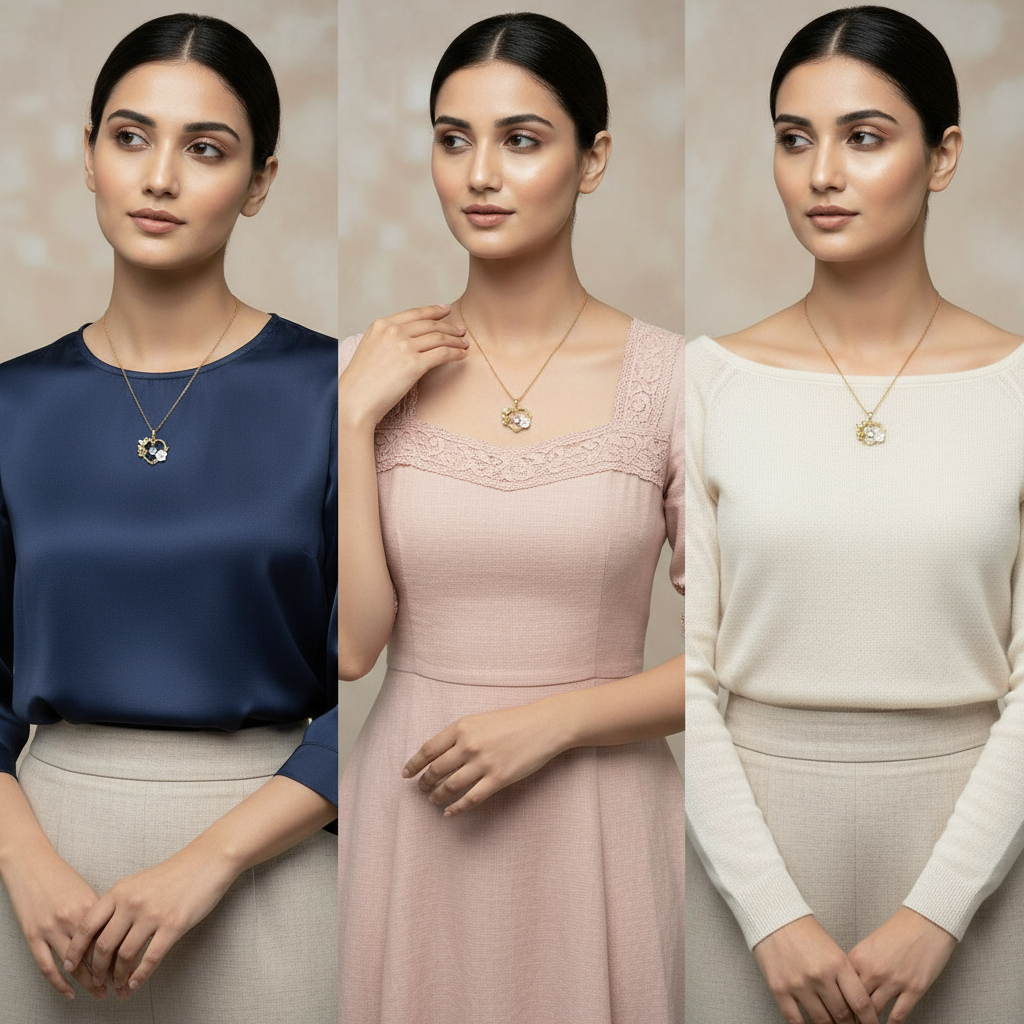 Elegant Floral Gold Pendant Necklace with Gemstone Accent  Anti-Tarnish