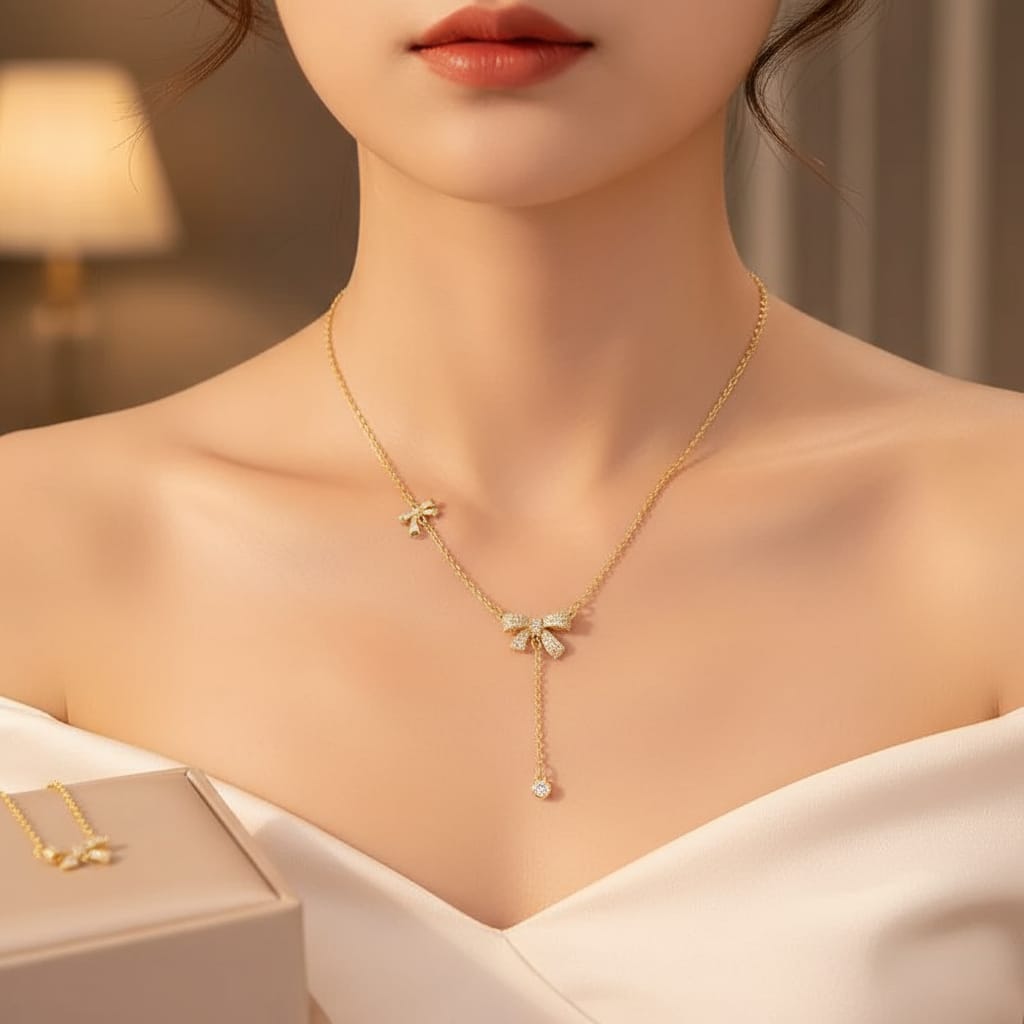 Anti-Tarnish Plated Bow Pendant Necklace