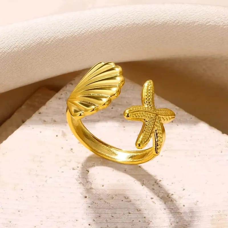 Seashell & Starfish Anti-Tarnished Gold Plated Ring