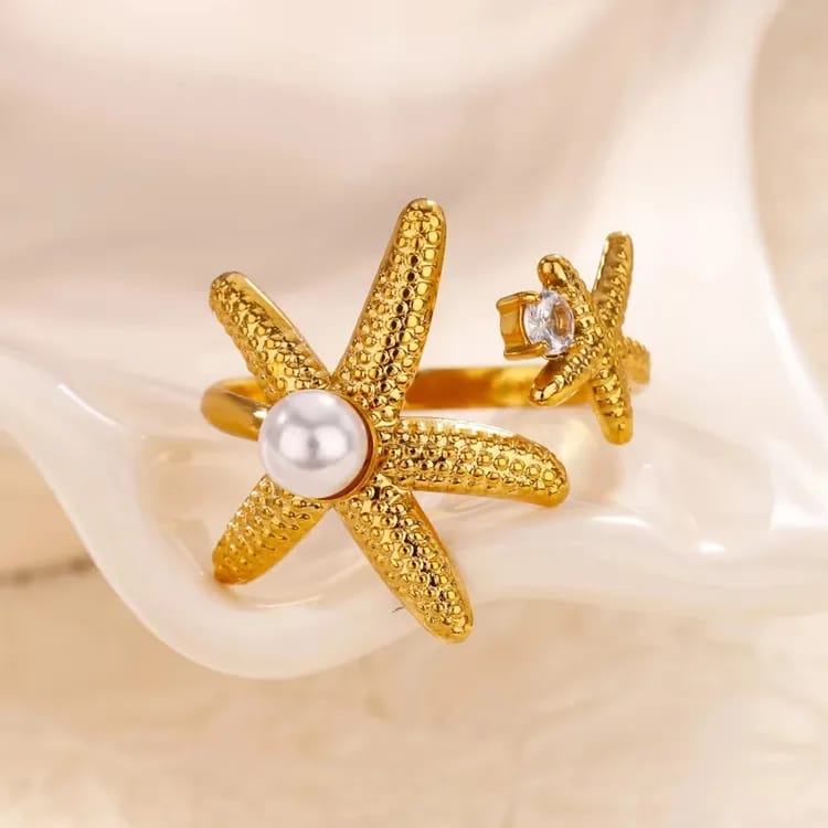 Gold Plated Starfish Pearl Ring – Anti-Tarnished Finish