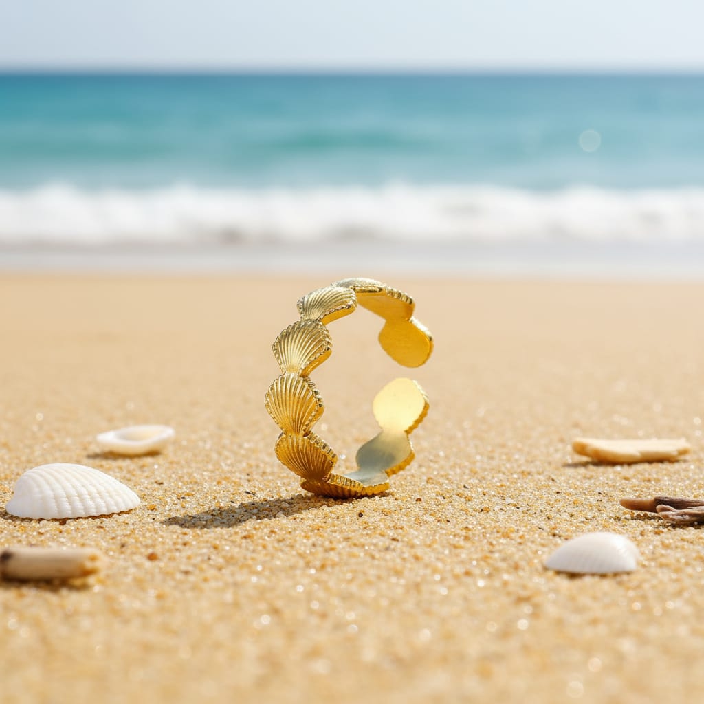 Gold Plated Seashell Band Ring – Anti-Tarnished Finish