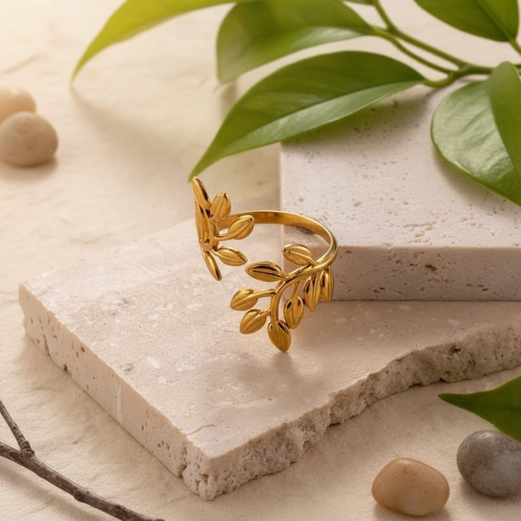 Elegant Gold Plated Leaf Design Adjustable Ring