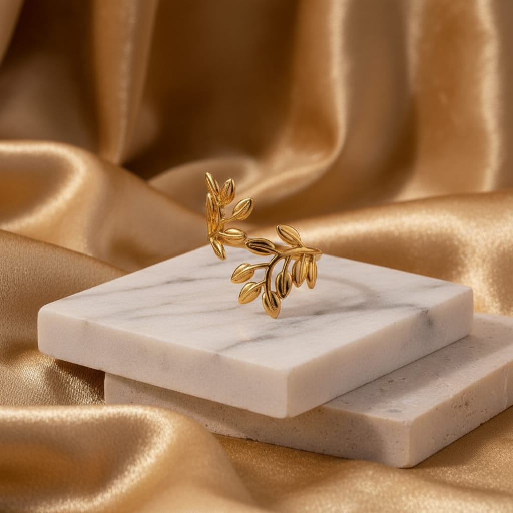 Elegant Gold Plated Leaf Design Adjustable Ring