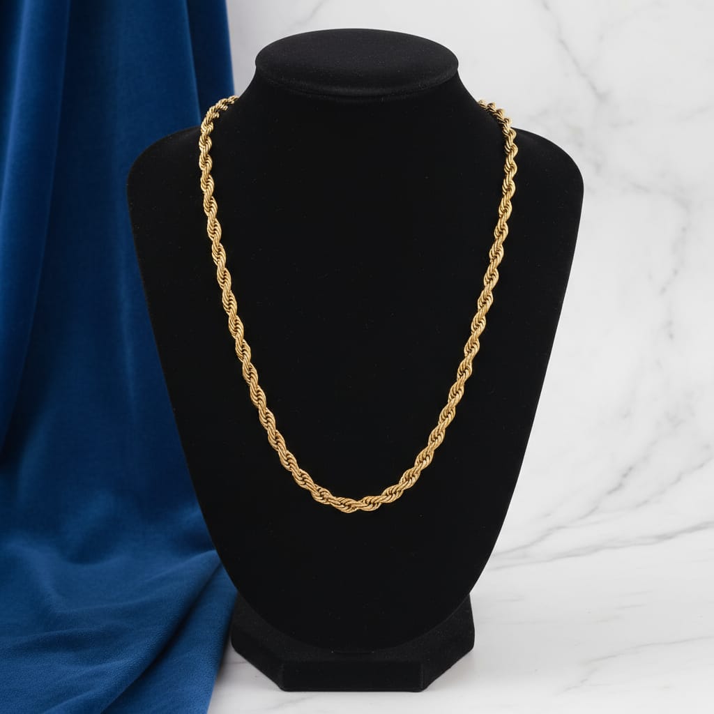 Classic Rope Chain Gold Plated Necklace – Anti-Tarnished Finish