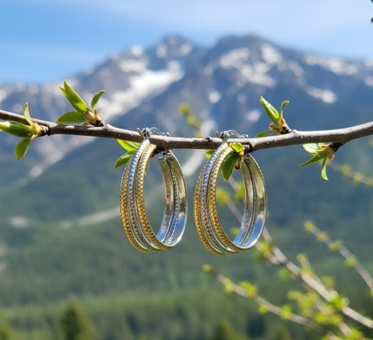 Stainless Steel Gold Plated Anti-Tarnish  dual-tone round hoop Ear Studs