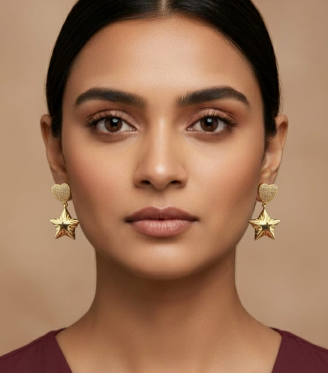 Modern Vacation Star & Heart  Gold Plated Anti-tarnish Zircon Stud Earrings