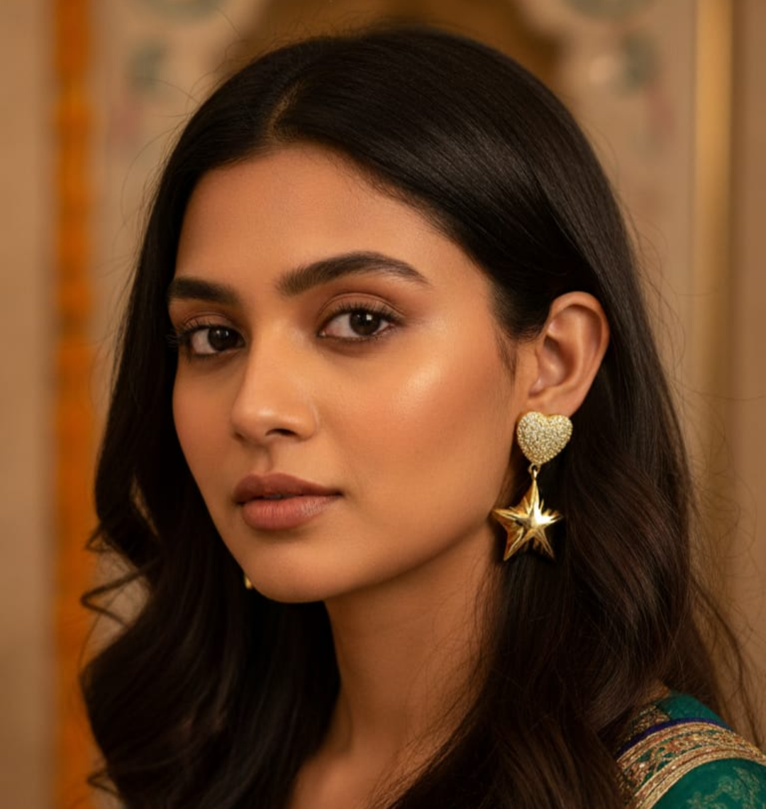 Modern Vacation Star & Heart  Gold Plated Anti-tarnish Zircon Stud Earrings