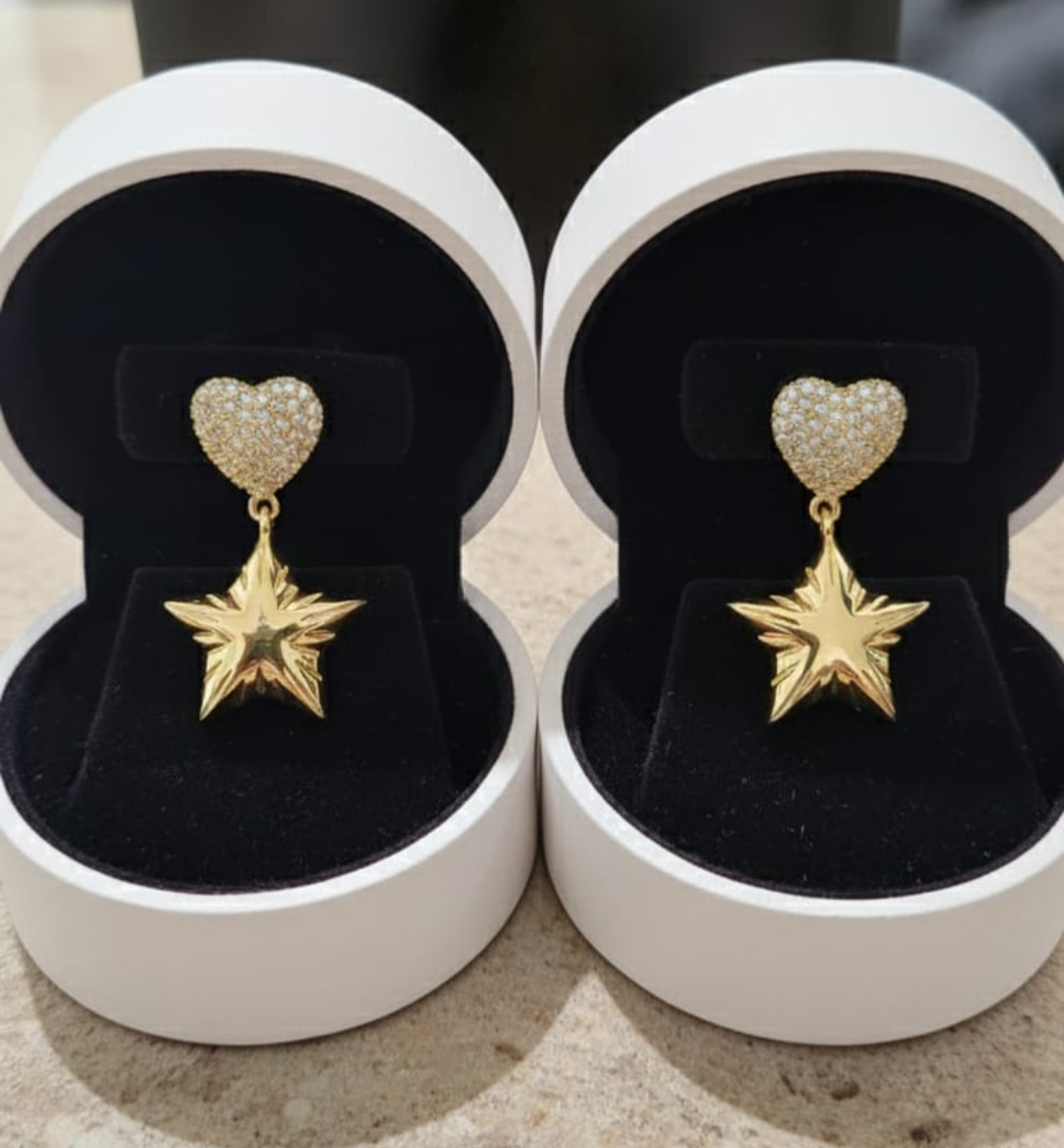 Modern Vacation Star & Heart  Gold Plated Anti-tarnish Zircon Stud Earrings