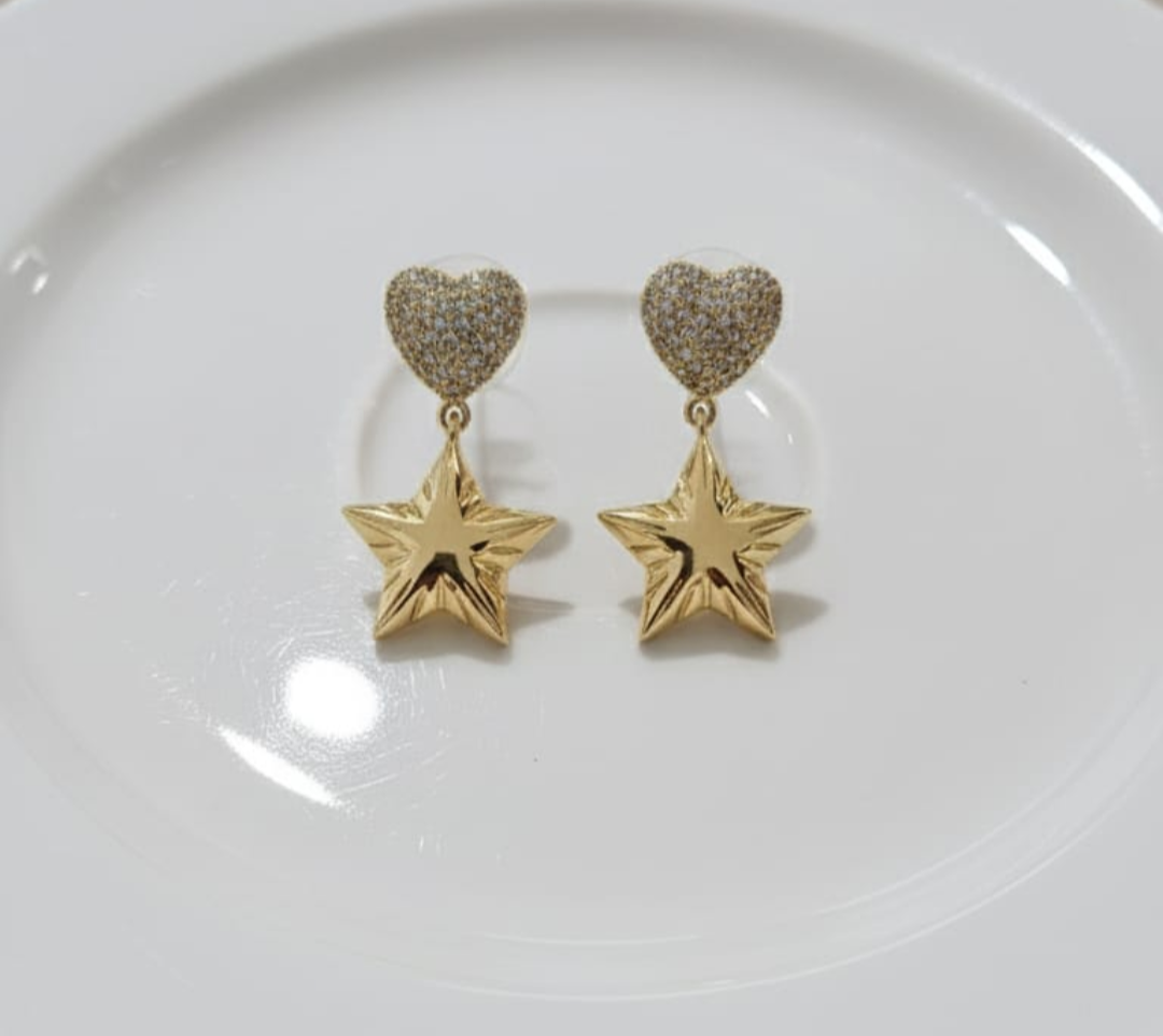 Modern Vacation Star & Heart  Gold Plated Anti-tarnish Zircon Stud Earrings