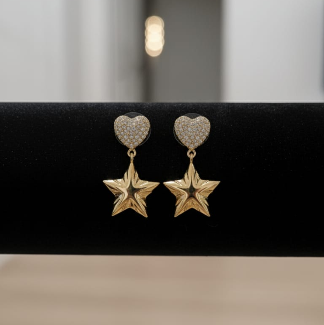 Modern Vacation Star & Heart  Gold Plated Anti-tarnish Zircon Stud Earrings