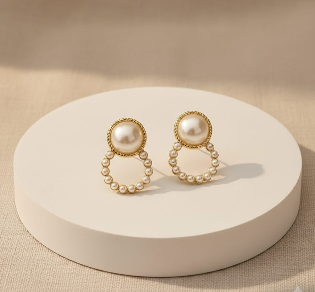 Elegant Pearl &  Hoop  gold-plated Statement Earrings