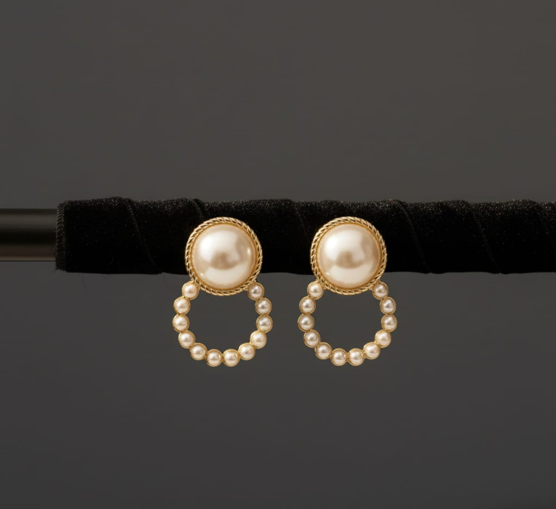 Elegant Pearl &  Hoop  gold-plated Statement Earrings