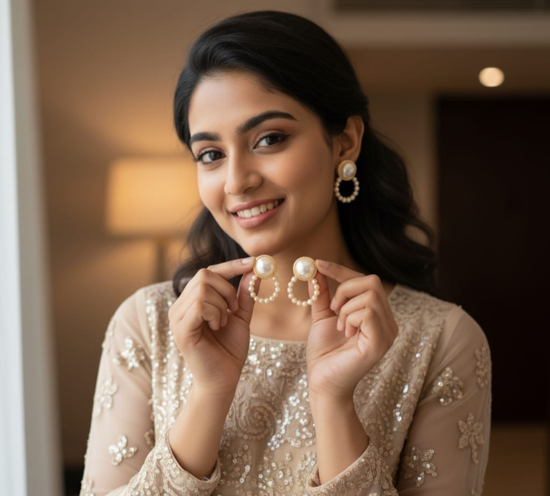 Elegant Pearl &  Hoop  gold-plated Statement Earrings