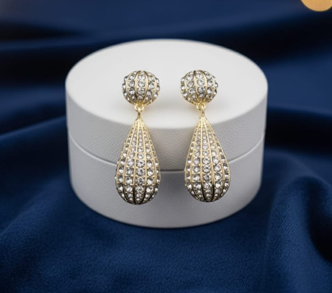 Shiny Water Drop Inlay Gold-Tone Zircon Drop Earrings