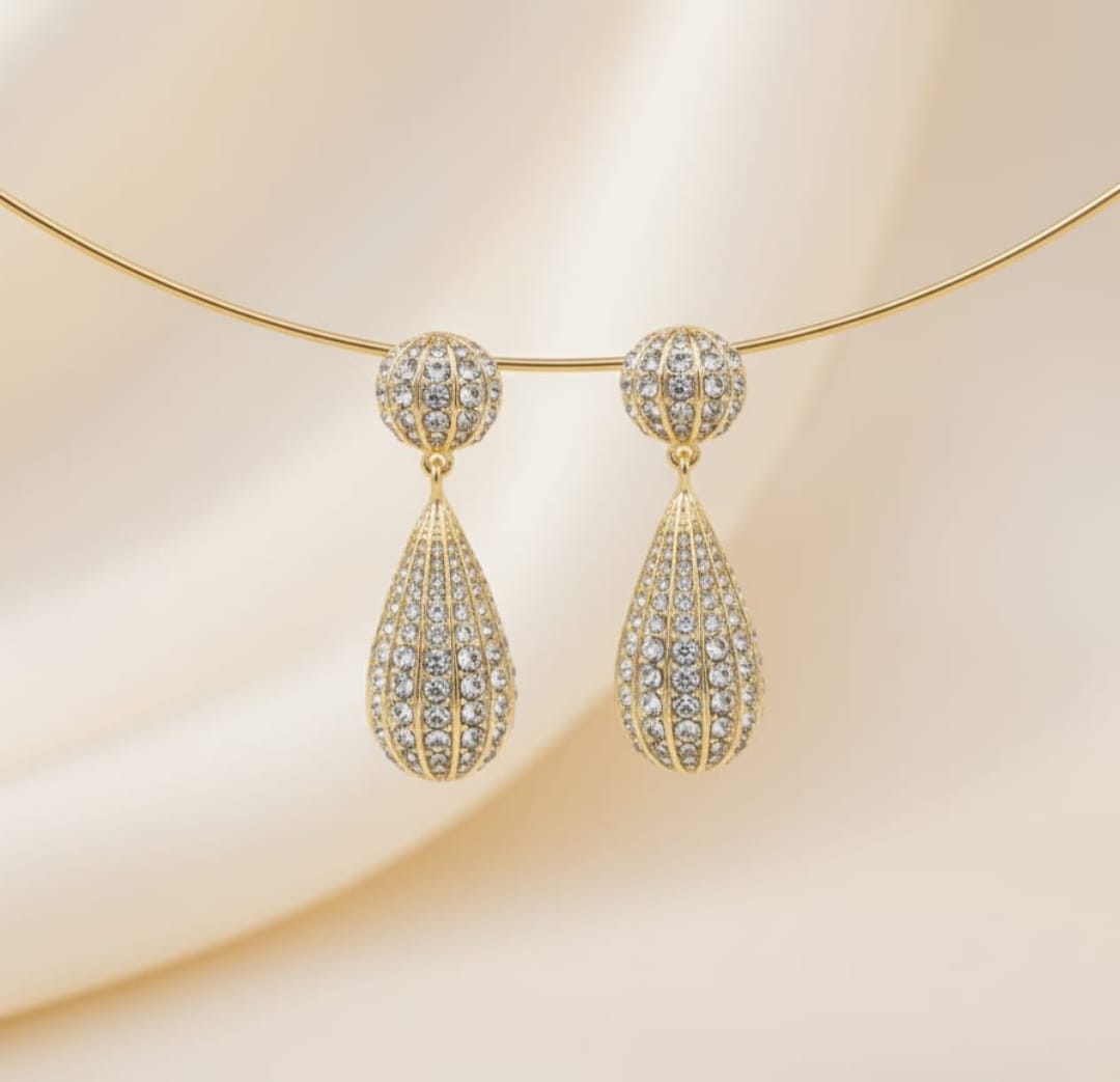 Shiny Water Drop Inlay Gold-Tone Zircon Drop Earrings