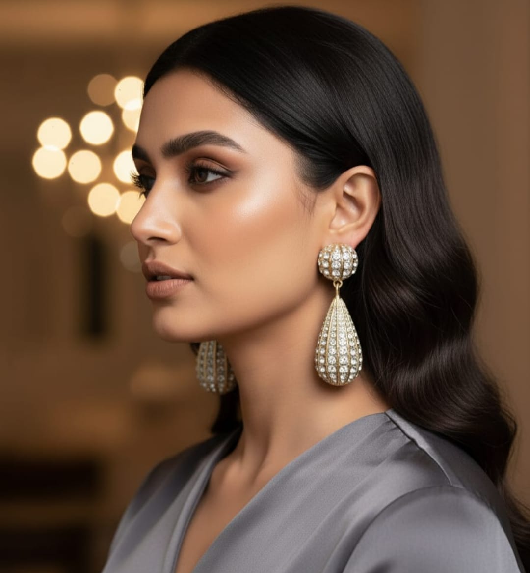 Shiny Water Drop Inlay Gold-Tone Zircon Drop Earrings