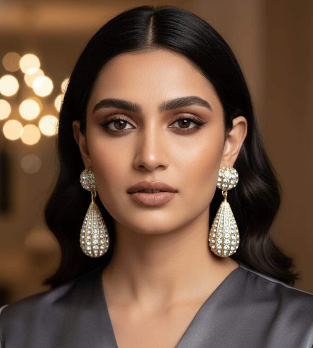 Shiny Water Drop Inlay Gold-Tone Zircon Drop Earrings