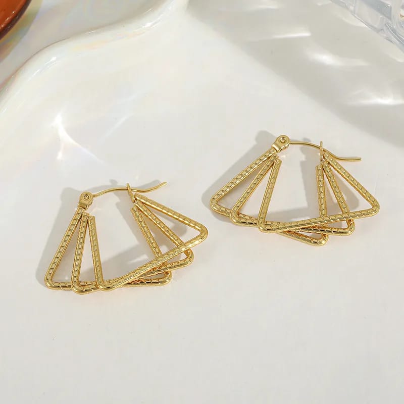 Triangle Pentagram 304 Stainless Steel 18K Gold Plated Earrings – Anti-Tarnish Shine