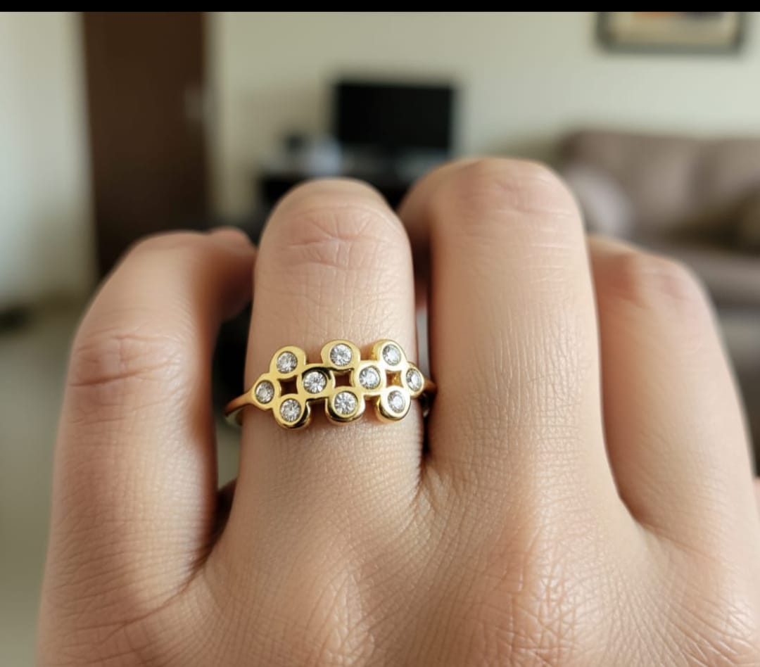 Crystal Floral Adjustable 18K Gold Plated Anti-Tarnish Open Ring (Width: 8mm, Weight: 2g