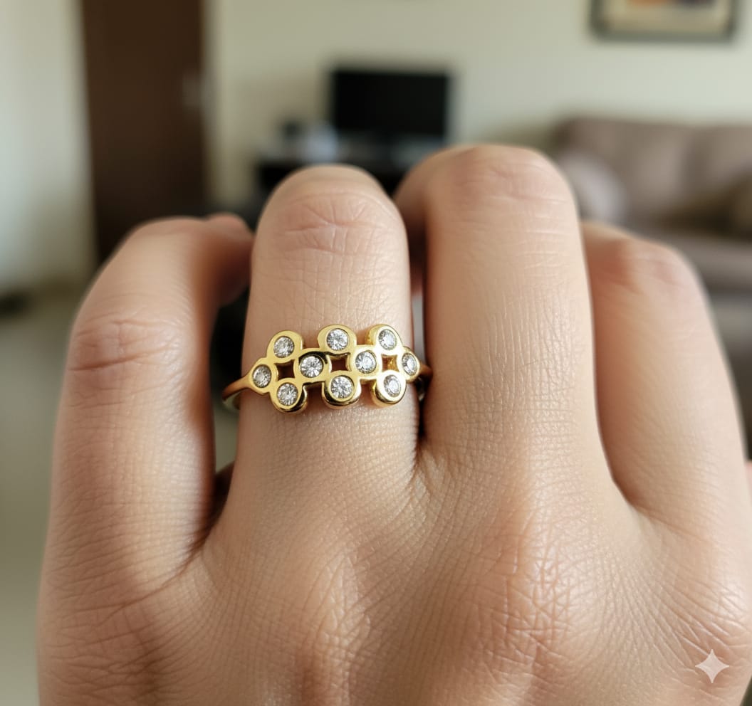 Crystal Floral Adjustable 18K Gold Plated Anti-Tarnish Open Ring (Width: 8mm, Weight: 2g