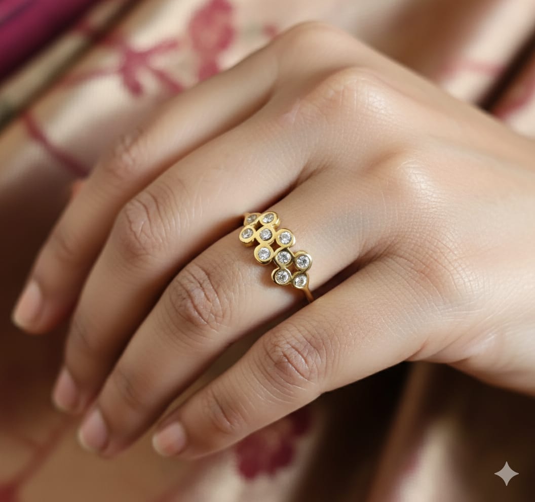 Crystal Floral Adjustable 18K Gold Plated Anti-Tarnish Open Ring (Width: 8mm, Weight: 2g