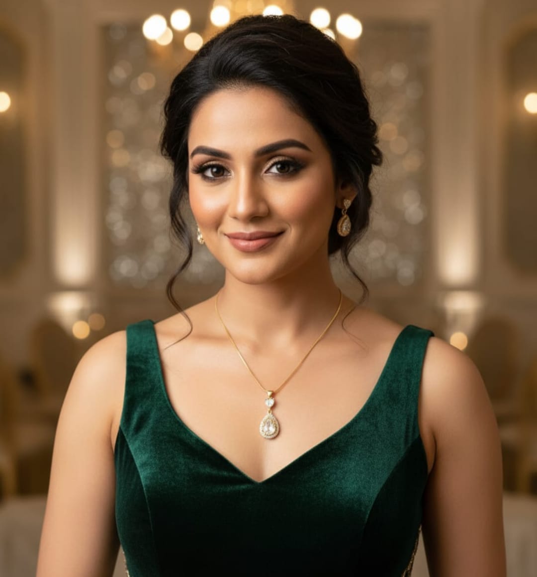 Water Drop Gold Plated Zircon Pendant Necklace – Box Chain, Copper Polished Finish