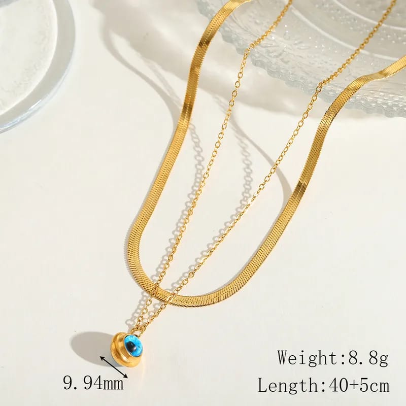 Anti-Tarnish Evil Eye Two Layer Gold Necklace for Women