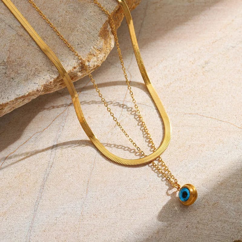 Anti-Tarnish Evil Eye Two Layer Gold Necklace for Women