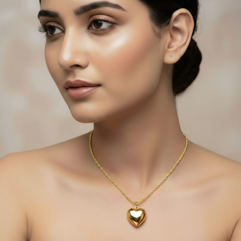 Anti-Tarnished Gold Plated Heart Pendant Necklace – Luxury Shine for Women