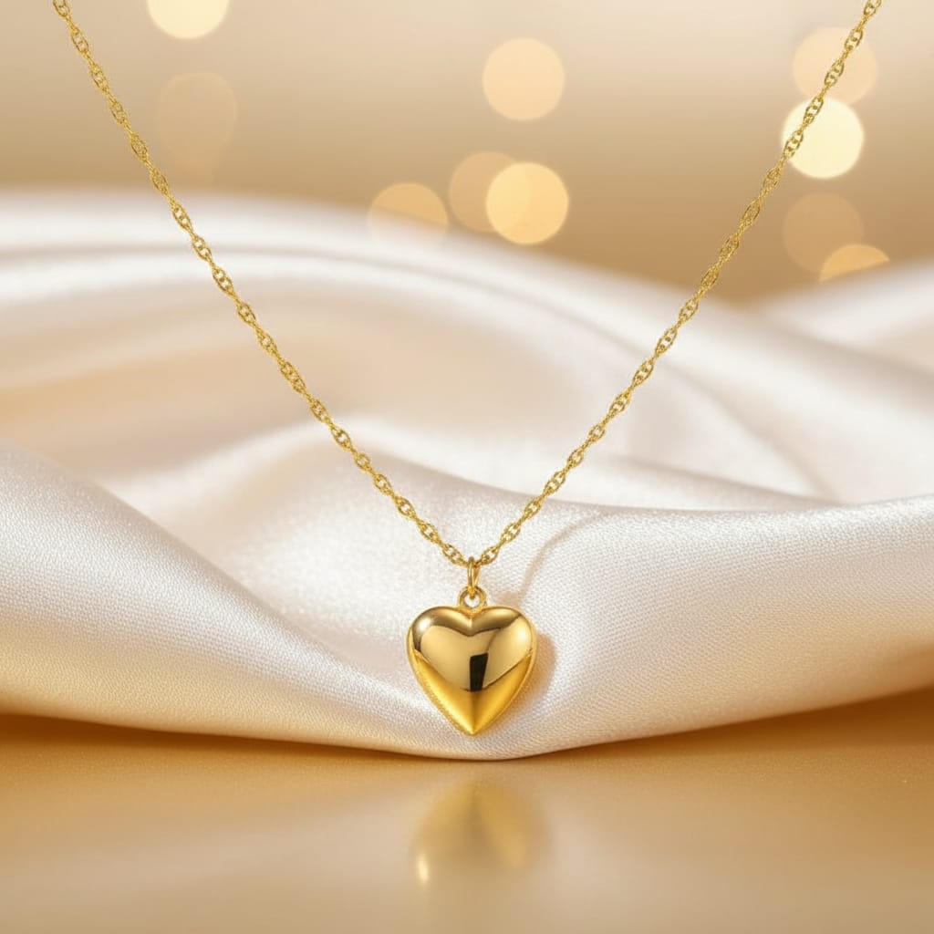 Anti-Tarnished Gold Plated Heart Pendant Necklace – Luxury Shine for Women