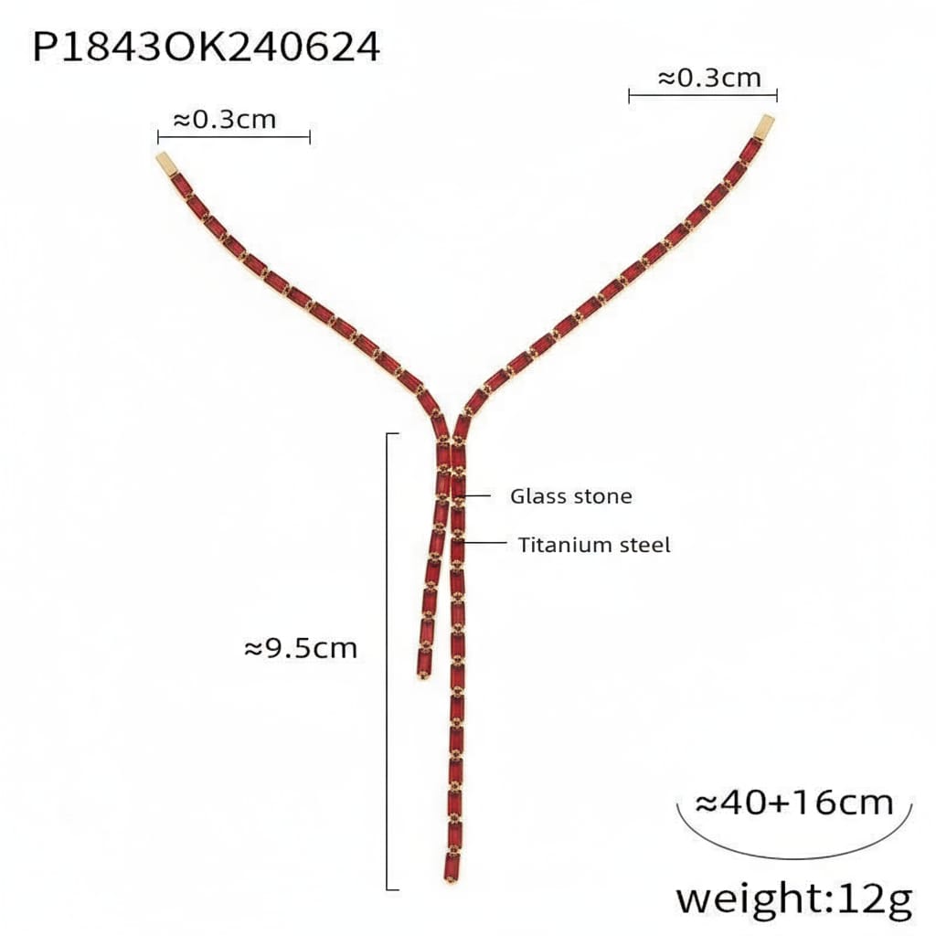 Red Glass Stone Y-Necklace – Titanium Steel Elegant Choker for Women