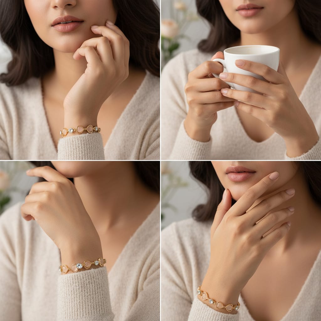 Gold Plated Heart & Zircon Cat’s Eye Stone Bracelet – Cute Sweet Women's Jewelry